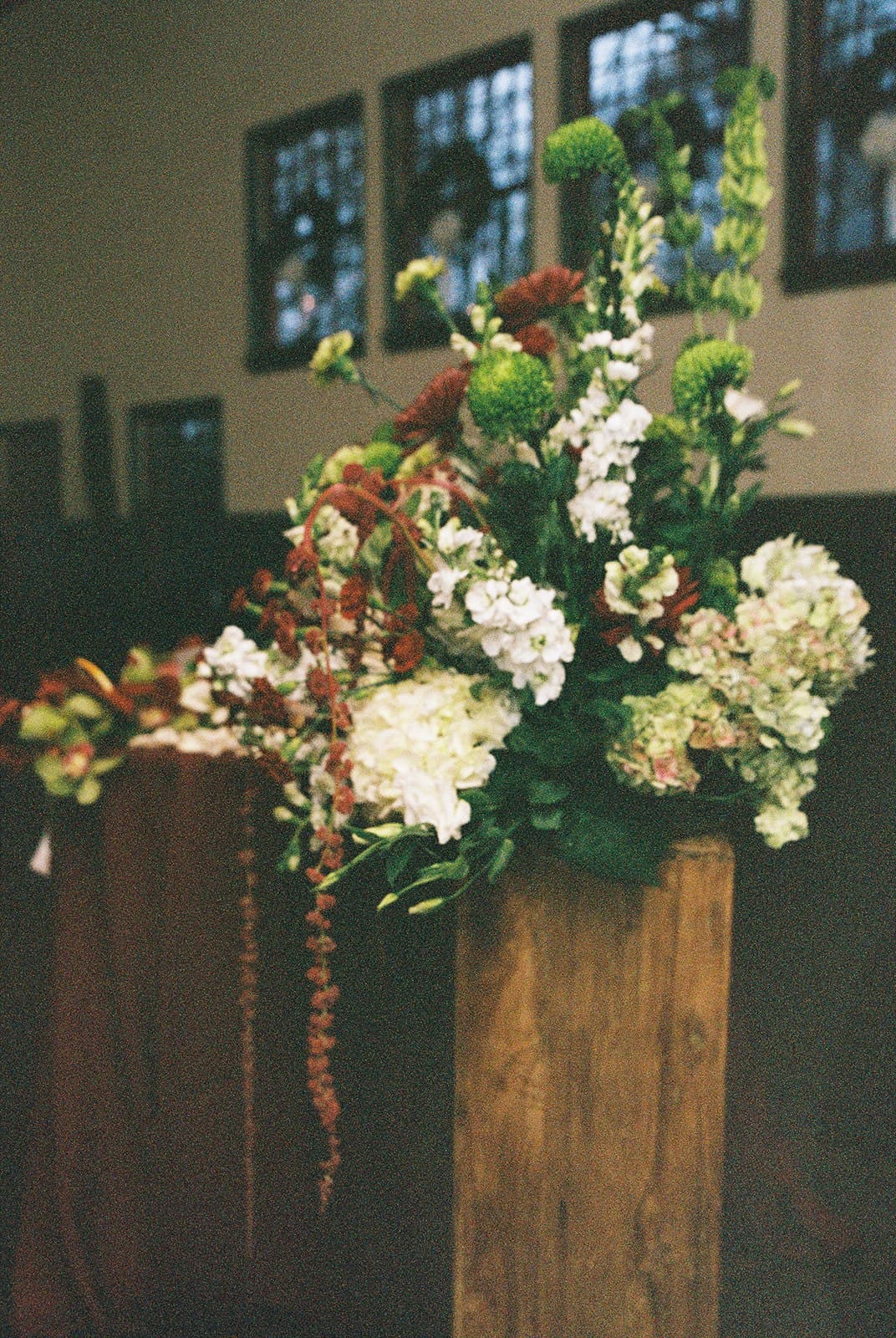 Bridal bouquet with garden roses and trailing silk ribbon